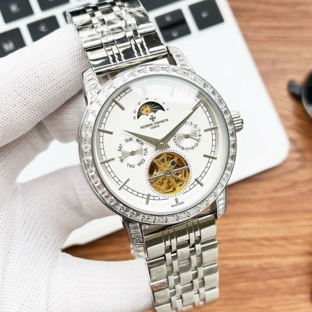 最新出品 江丹诗顿-Vacheron Constanti阁工楼匠独一无二版男士镂空飞轮全自动机械腕表 直径44mm