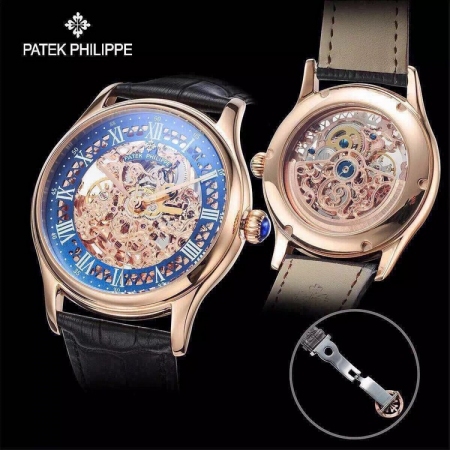 百达翡丽（Patek Philippe）镂空机芯男士机械手表